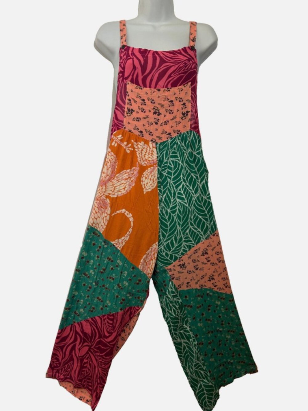 Nwt SACRED THREADS patch floral hippie rayon OVERALLS ROMPER JUMPSUIT JUMPER 1X